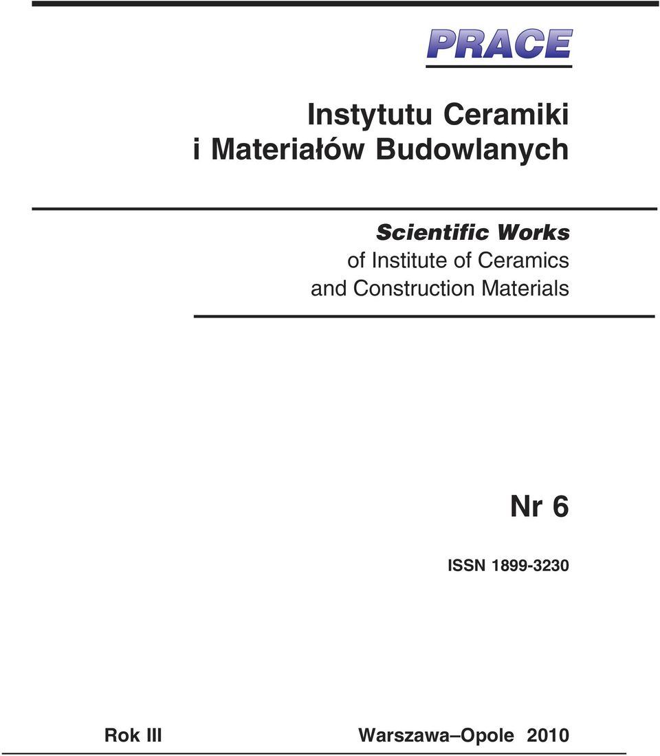 of Ceramics and Construction Materials Nr