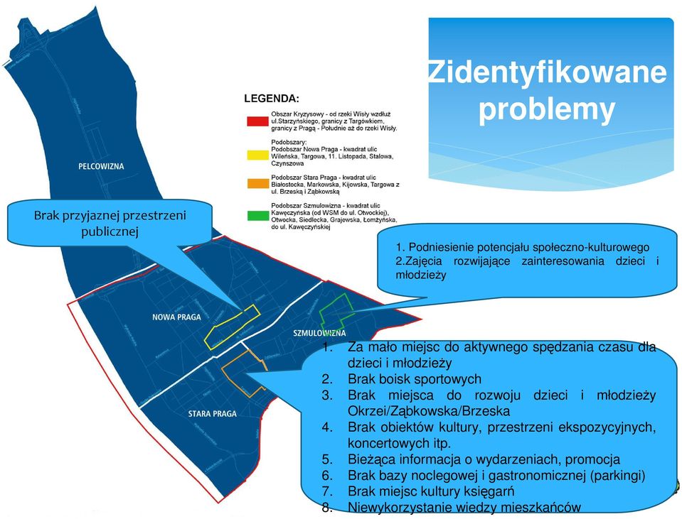 Brak boisk sportowych 3. Brak miejsca do rozwoju dzieci i młodzieŝy Okrzei/Ząbkowska/Brzeska 4.