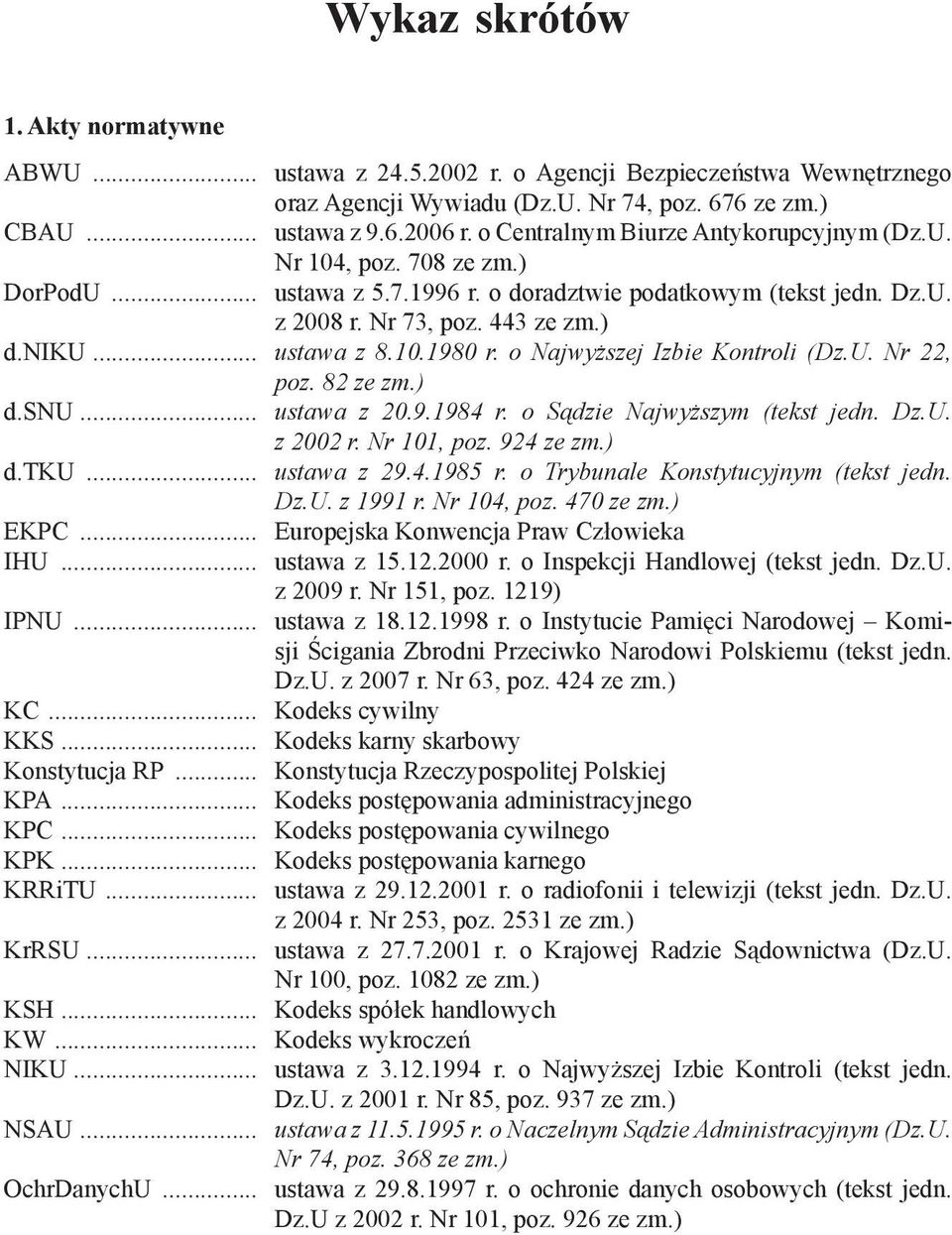 10.1980 r. o Najwyższej Izbie Kontroli (Dz.U. Nr 22, poz. 82 ze zm.) d.snu... ustawa z 20.9.1984 r. o Sądzie Najwyższym (tekst jedn. Dz.U. z 2002 r. Nr 101, poz. 924 ze zm.) d.tku... ustawa z 29.4.1985 r.