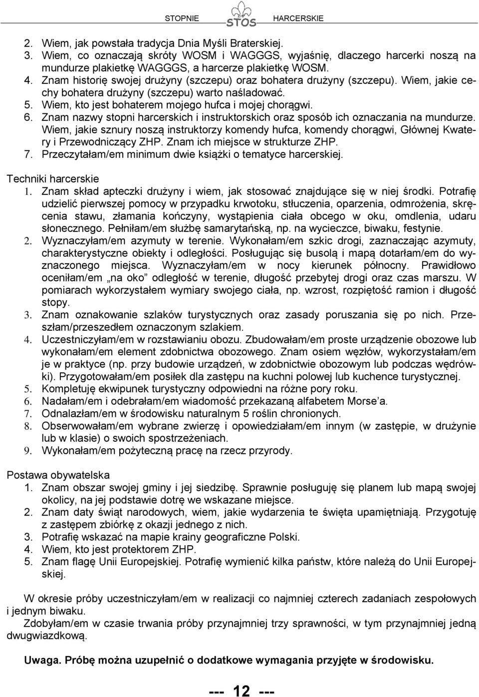 Znam nazwy stopni harcerskich i instruktorskich oraz sposób ich oznaczania na mundurze. Wiem, jakie sznury noszą instruktorzy komendy hufca, komendy chorągwi, Głównej Kwatery i Przewodniczący ZHP.