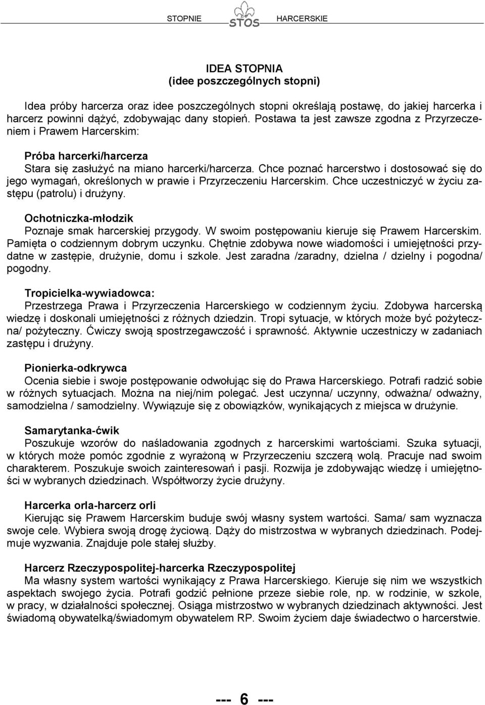 Chce poznać harcerstwo i dostosować się do jego wymagań, określonych w prawie i Przyrzeczeniu Harcerskim. Chce uczestniczyć w życiu zastępu (patrolu) i drużyny.