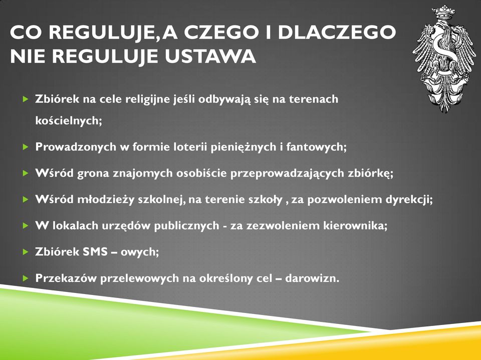 przeprowadzających zbiórkę; Wśród młodzieży szkolnej, na terenie szkoły, za pozwoleniem dyrekcji; W lokalach