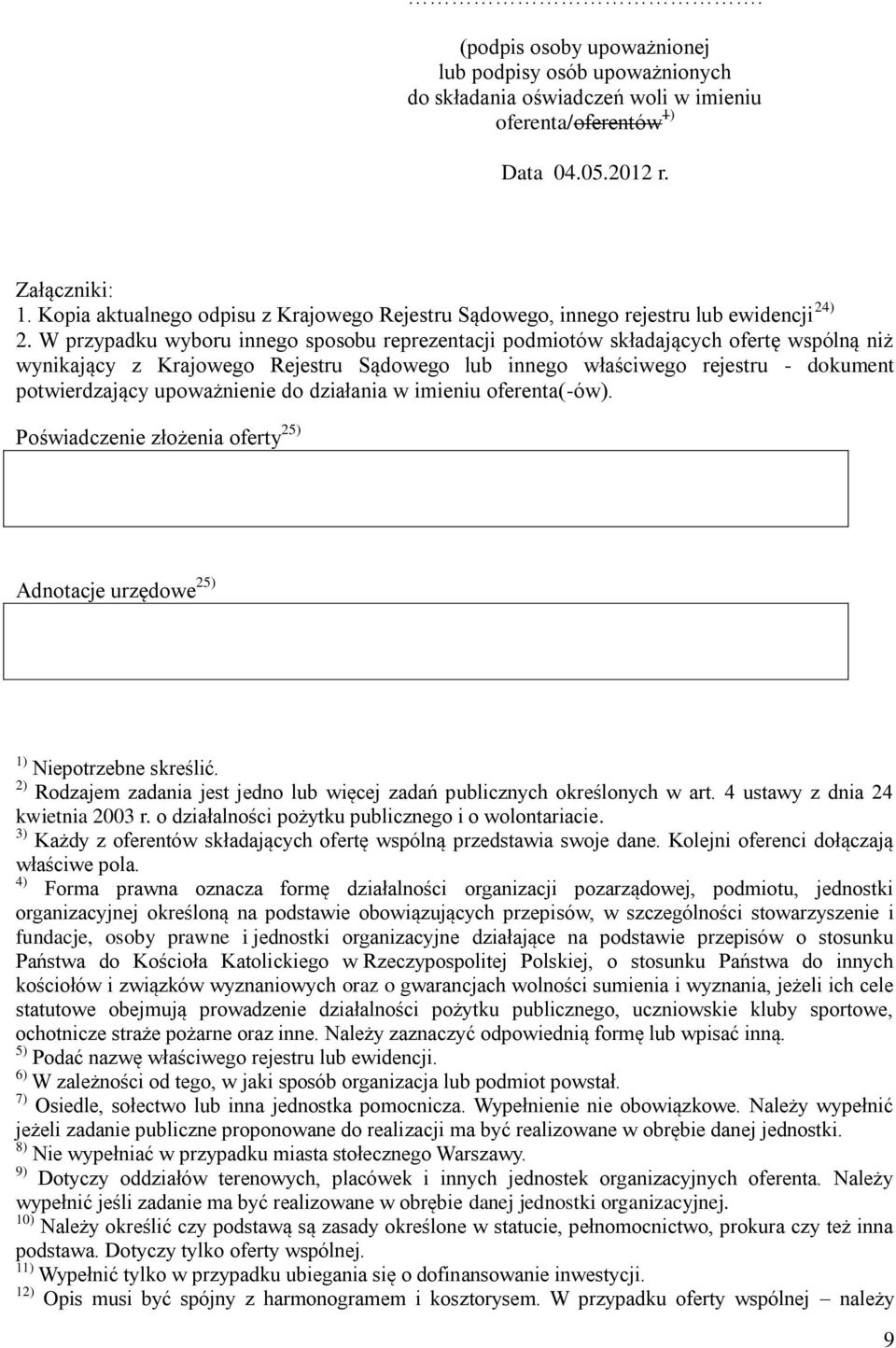 W przypadku wyboru innego sposobu reprezentacji podmiotów składających ofertę wspólną niż wynikający z Krajowego Rejestru Sądowego lub innego właściwego rejestru - dokument potwierdzający