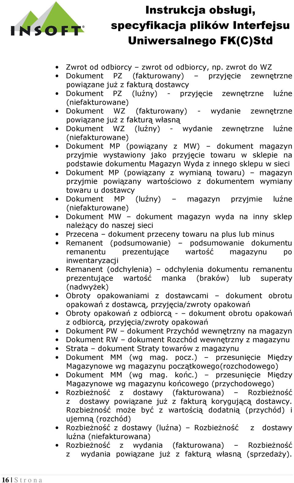 zewnętrzne powiązane już z fakturą własną Dokument WZ (luźny) - wydanie zewnętrzne luźne (niefakturowane) Dokument MP (powiązany z MW) dokument magazyn przyjmie wystawiony jako przyjęcie towaru w