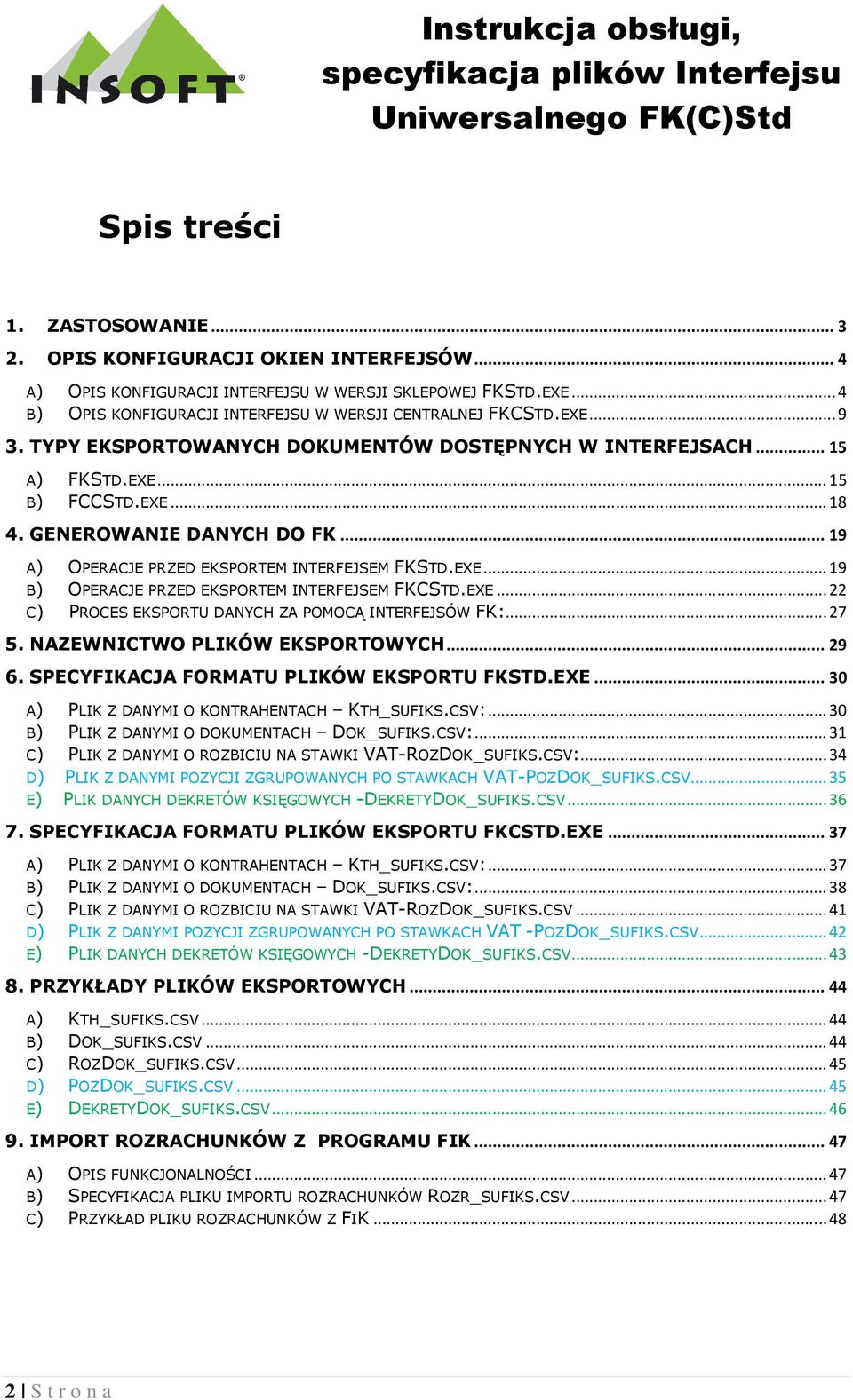 EXE... 22 C) PROCES EKSPORTU DANYCH ZA POMOCĄ INTERFEJSÓW FK:... 27 5. NAZEWNICTWO PLIKÓW EKSPORTOWYCH... 29 6. SPECYFIKACJA FORMATU PLIKÓW EKSPORTU FKSTD.EXE... 30 A) PLIK Z DANYMI O KONTRAHENTACH KTH_SUFIKS.