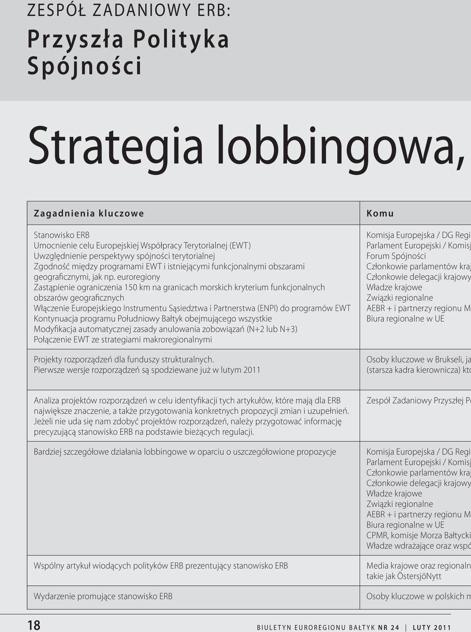 euroregiony Zastąpienie ograniczenia 150 km na granicach morskich kryterium funkcjonalnych obszarów geograficznych Włączenie Europejskiego Instrumentu Sąsiedztwa i Partnerstwa (ENPI) do programów EWT