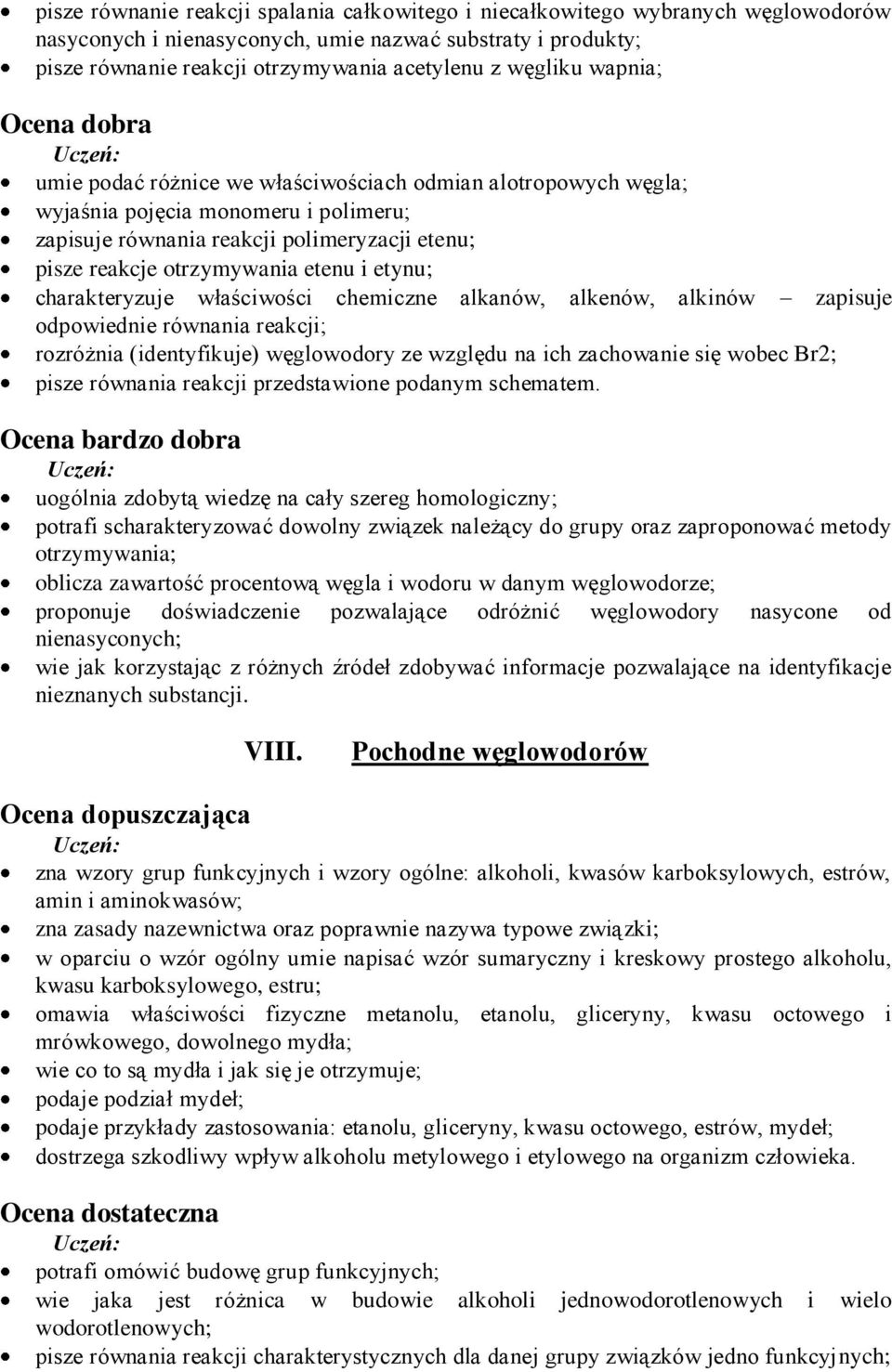 otrzymywania etenu i etynu; charakteryzuje właściwości chemiczne alkanów, alkenów, alkinów zapisuje odpowiednie równania reakcji; rozróżnia (identyfikuje) węglowodory ze względu na ich zachowanie się