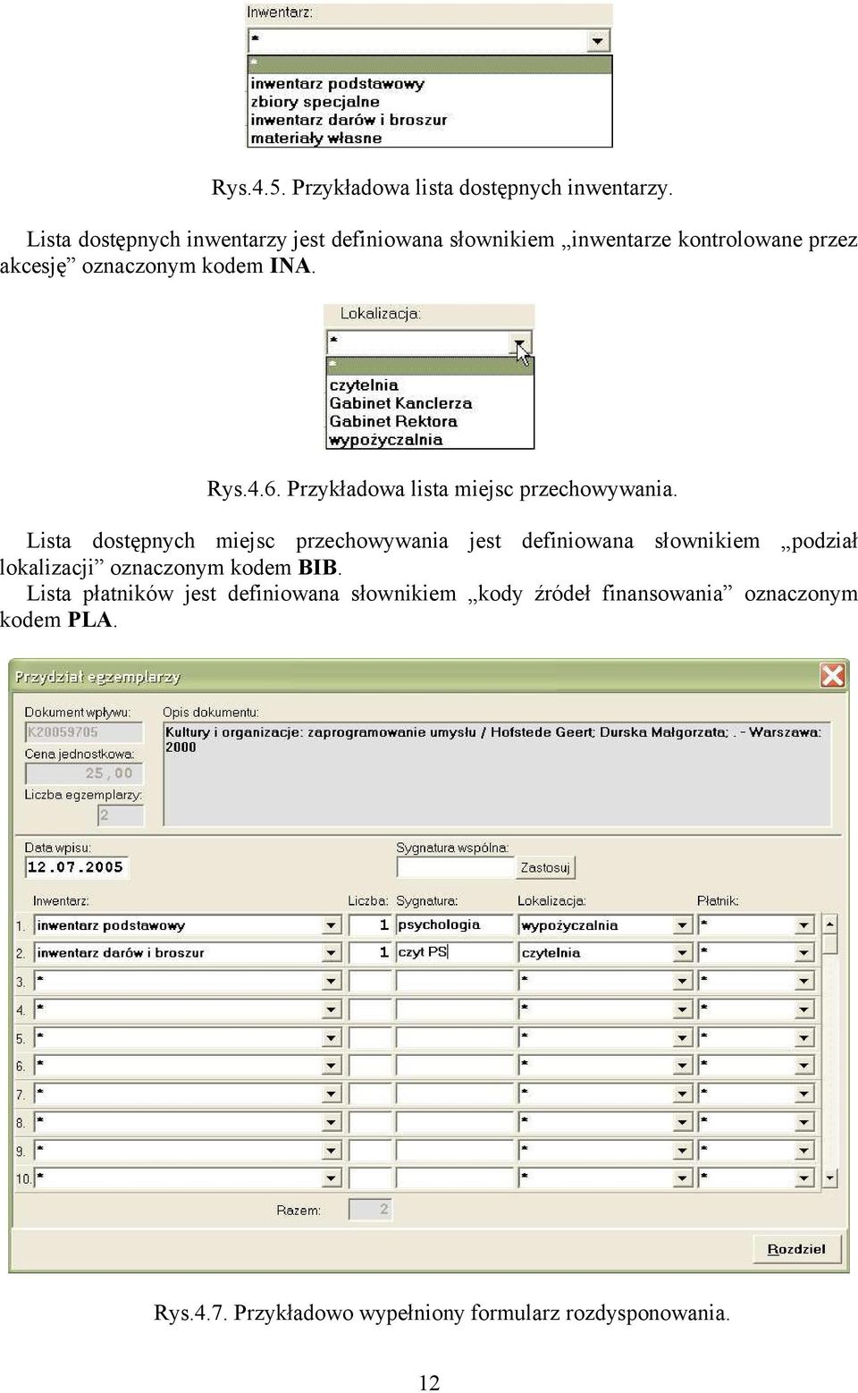 4.6. Przykładowa lista miejsc przechowywania.