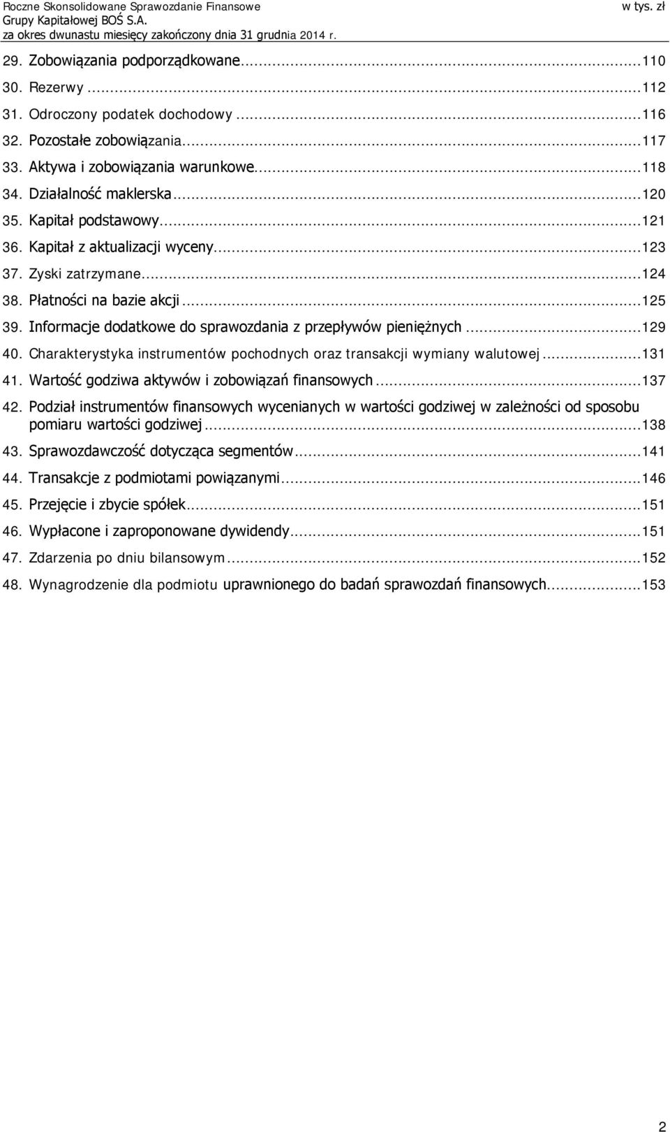 Informacje dodatkowe do sprawozdania z przepływów pieniężnych... 129 40. Charakterystyka instrumentów pochodnych oraz transakcji wymiany walutowej... 131 41.