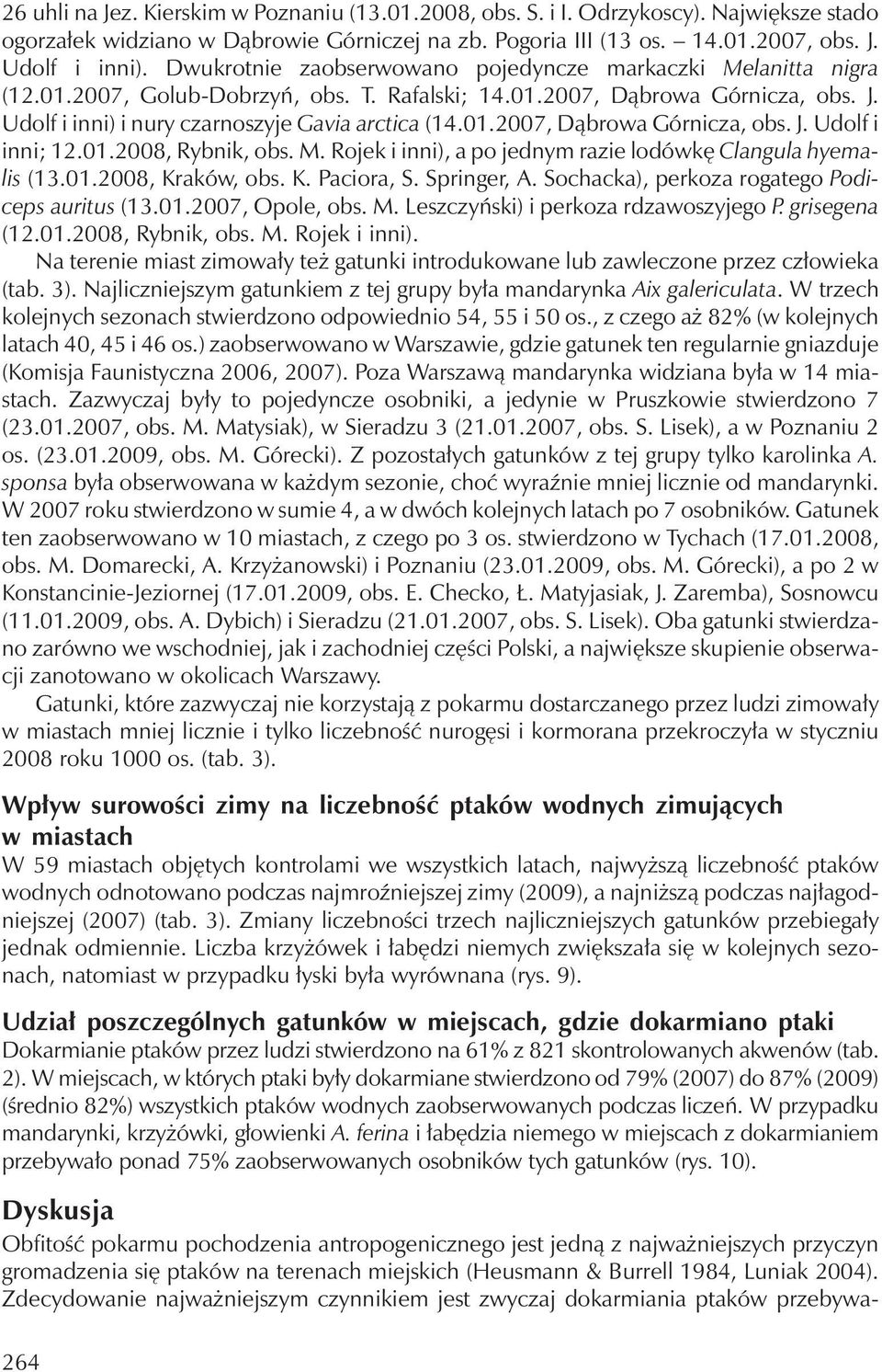 01.2008, Rybnik, obs. M. Rojek i inni), a po jednym razie lodówkę Clangula hyemalis (13.01.2008, Kraków, obs. K. Paciora, S. Springer, A. Sochacka), perkoza rogatego Podiceps auritus (13.01.2007, Opole, obs.