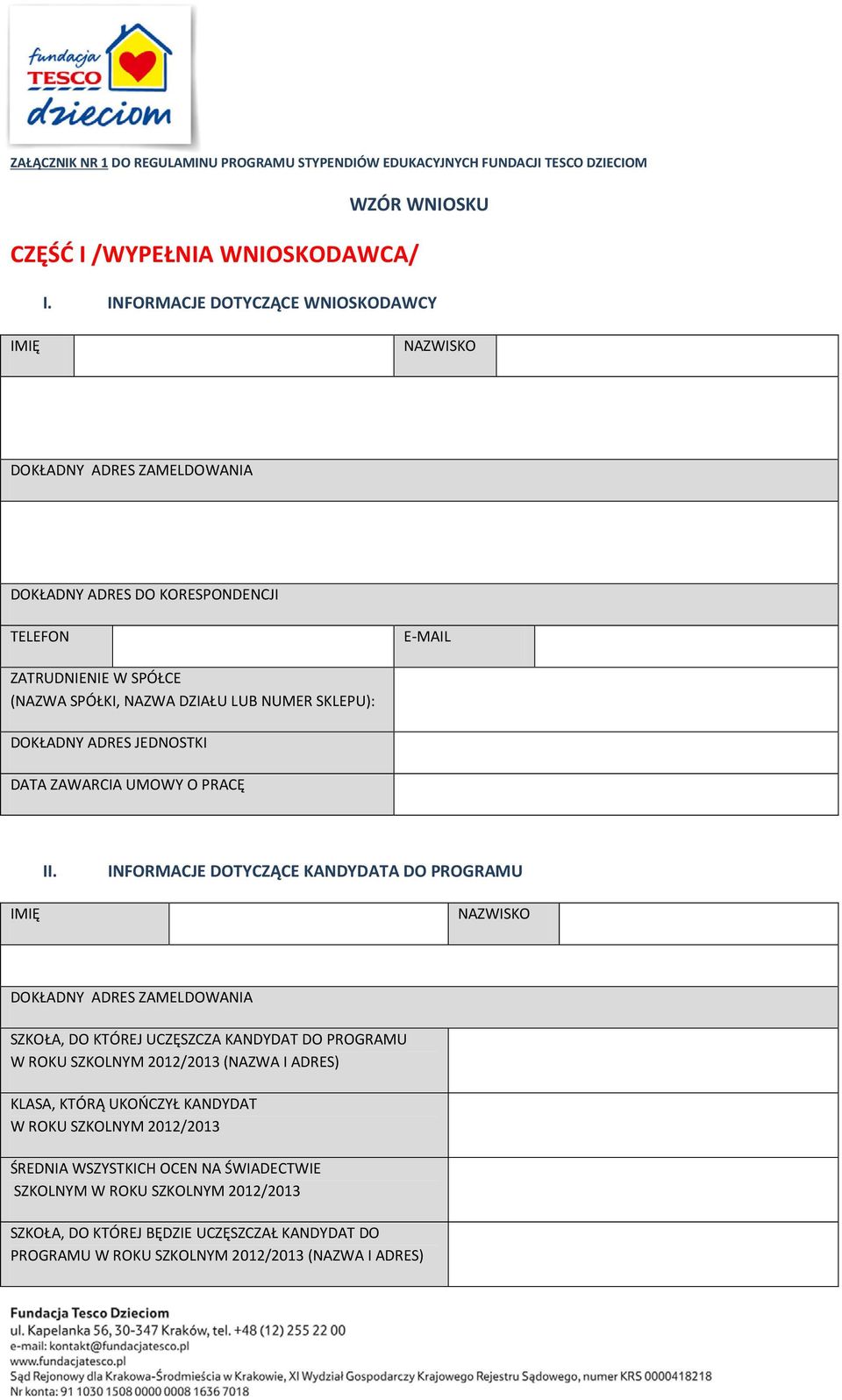 ADRES JEDNOSTKI DATA ZAWARCIA UMOWY O PRACĘ II.