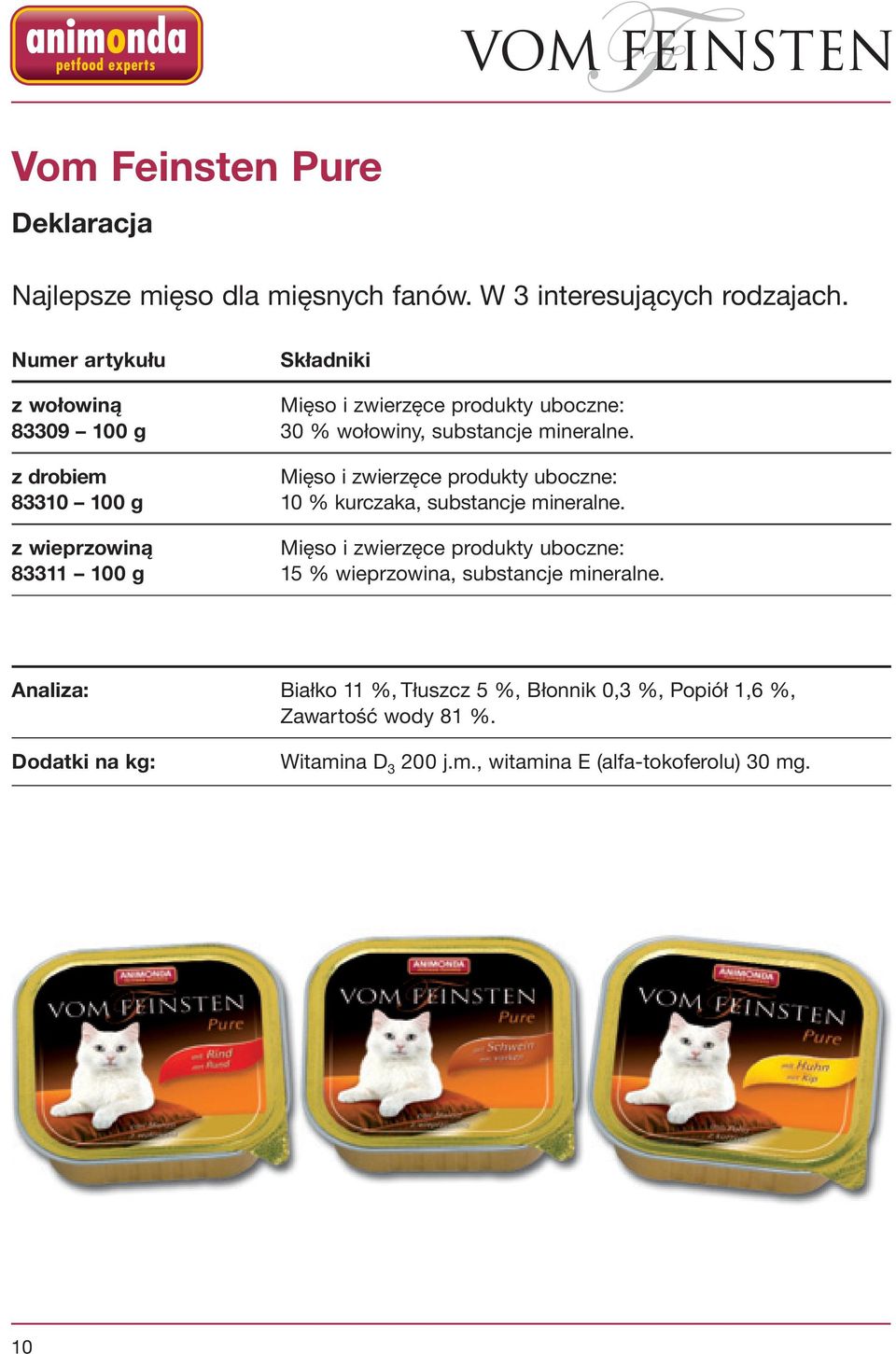 z drobiem Mięso i zwierzęce produkty uboczne: 83310 10 % kurczaka, substancje mineralne.