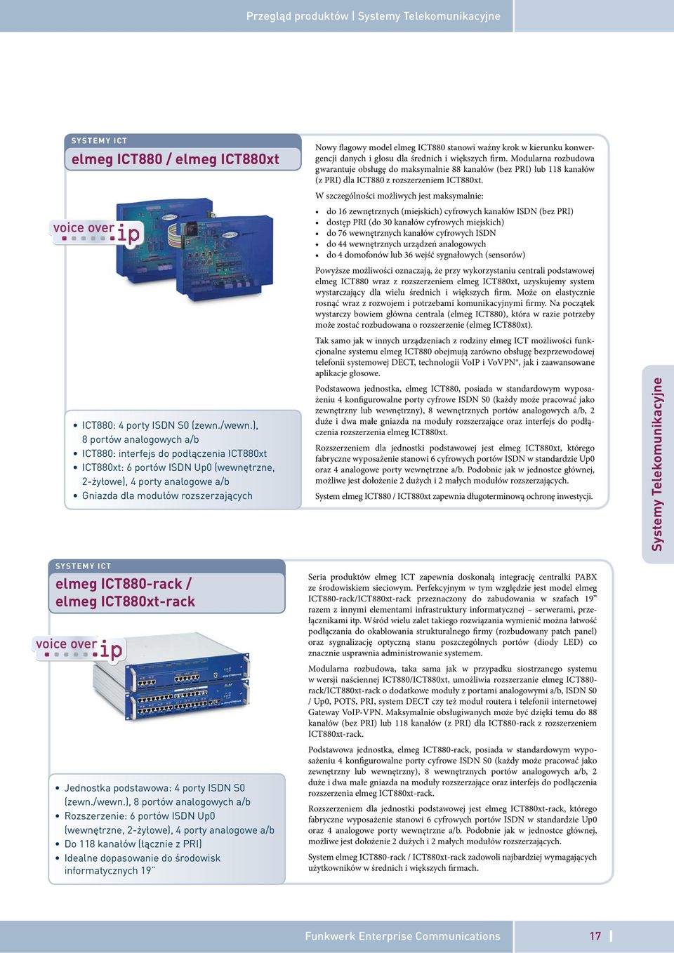 ICT880-rack / elmeg ICT880xt-rack Jednostka podstawowa: 4 porty ISDN S0 (zewn./wewn.