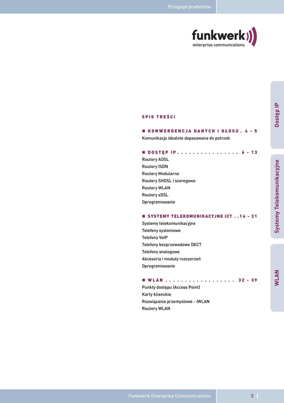 . 14-31 Systemy telekomunikacyjne Telefony systemowe Telefony VoIP Telefony bezprzewodowe DECT Telefony analogowe Akcesoria i moduły rozszerzeń