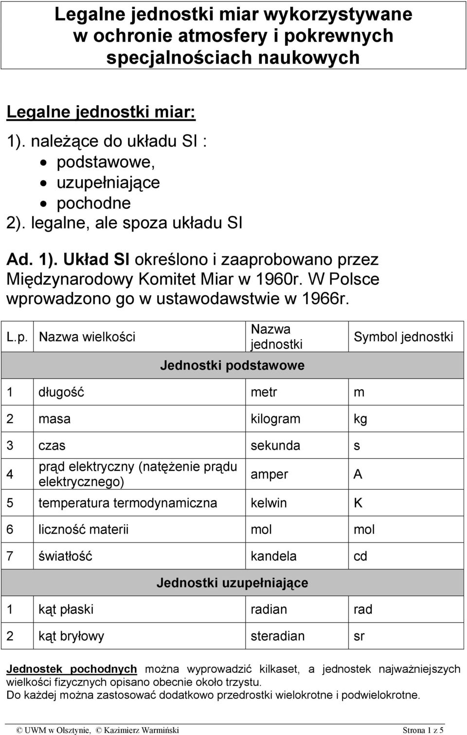 za układu SI Ad. 1). Układ SI określono i zaapr