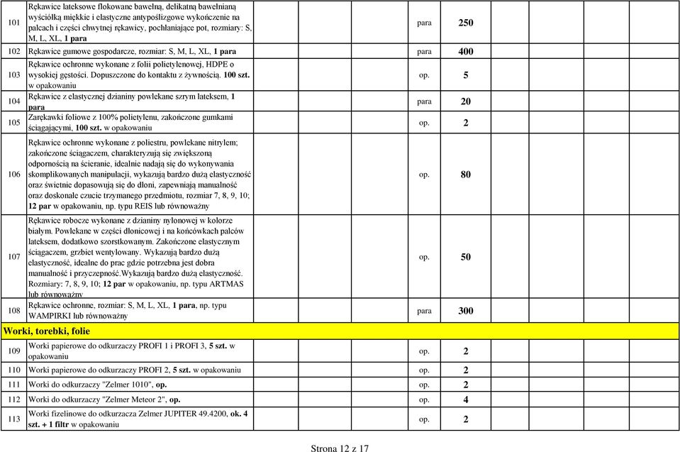 Dopuszczone do kontaktu z żywnością. 100 szt.