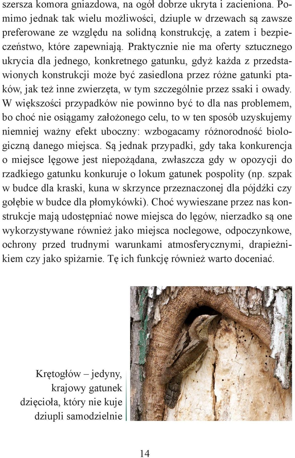 Praktycznie nie ma oferty sztucznego ukrycia dla jednego, konkretnego gatunku, gdyż każda z przedstawionych konstrukcji może być zasiedlona przez różne gatunki ptaków, jak też inne zwierzęta, w tym