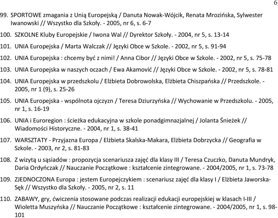 UNIA Europejska : chcemy być z nimi! / Anna Cibor // Języki Obce w Szkole. - 2002, nr 5, s. 75-78 103. UNIA Europejska w naszych oczach / Ewa Akamović // Języki Obce w Szkole. - 2002, nr 5, s. 78-81 104.