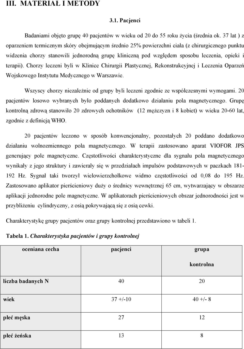 terapii). Chorzy leczeni byli w Klinice Chirurgii Plastycznej, Rekonstrukcyjnej i Leczenia Oparzeń Wojskowego Instytutu Medycznego w Warszawie.