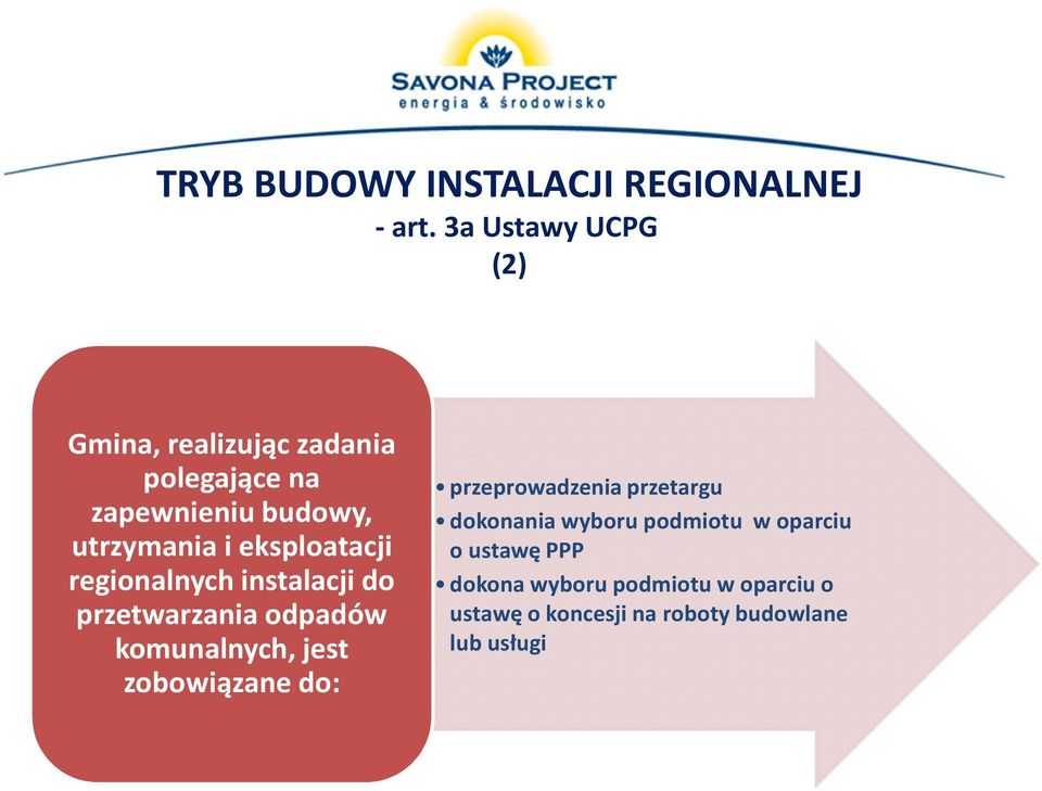 eksploatacji regionalnych instalacji do przetwarzania odpadów komunalnych, jest zobowiązane do: