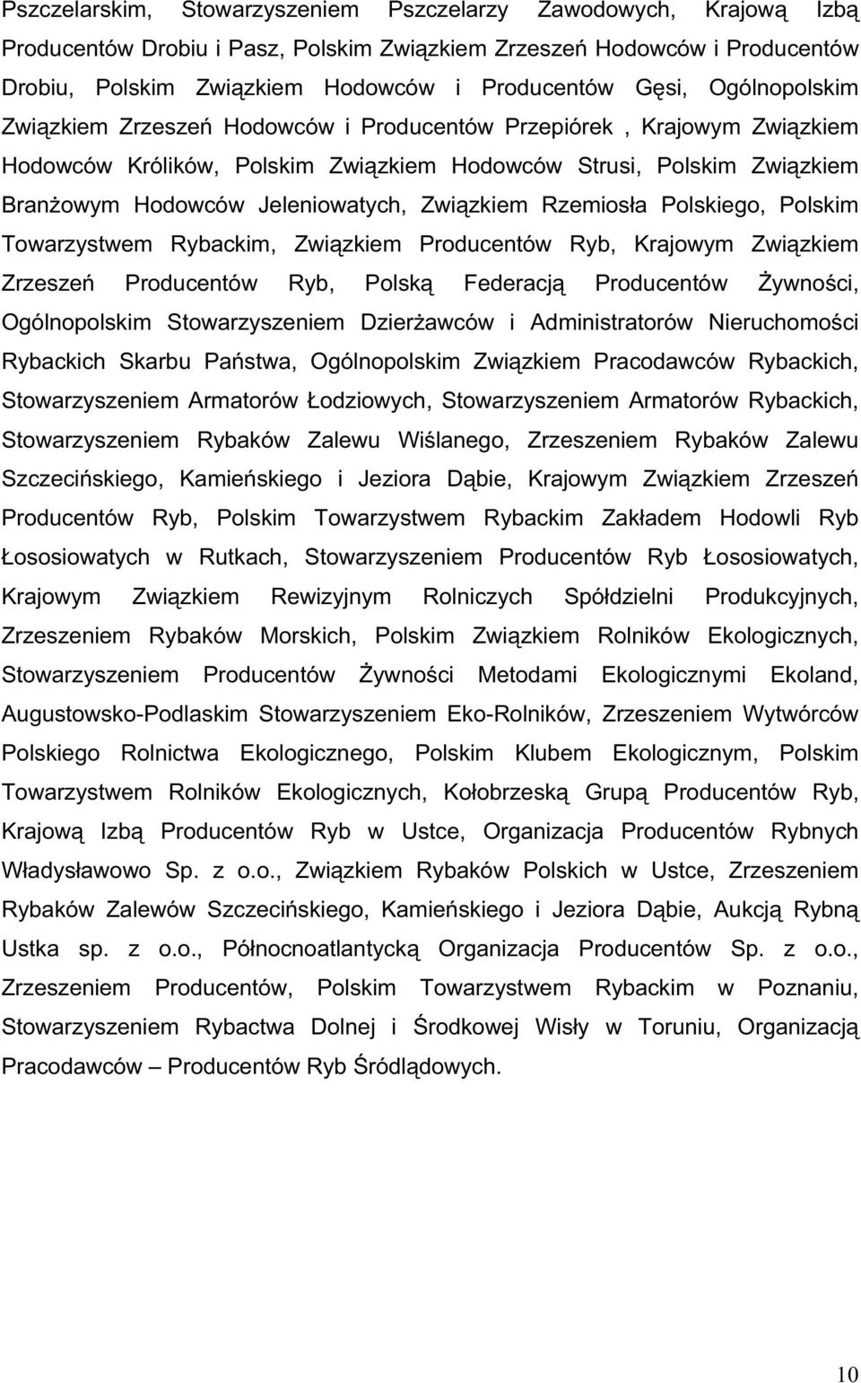 zkiem Rzemios a Polskiego, Polskim Towarzystwem Rybackim, Zwi zkiem Producentów Ryb, Krajowym Zwi zkiem Zrzesze Producentów Ryb, Polsk Federacj Producentów ywno ci, Ogólnopolskim Stowarzyszeniem