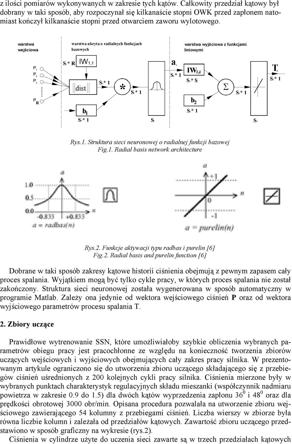 warstwa wejściowa P P P 1 3 P R S 1 * R warstwa ukryta o radialnych funkcjach bazowych IW 1,1 dist S 1 * 1 * S 1 * 1 b 1 S 1 * 1 S 1 a 1 S 1 * 1 warstwa wyjściowa z funkcjami liniowymi IW b,1 1 S * S