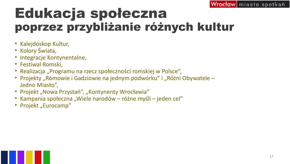 Polsce, Projekty Romowie i Gadziowie na jednym podwórku i Różni Obywatele Jedno Miasto, Projekt