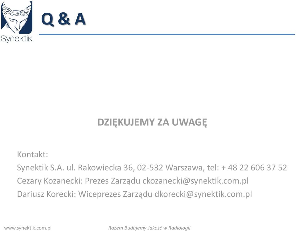 Cezary Kozanecki: Prezes Zarządu ckozanecki@synektik.com.