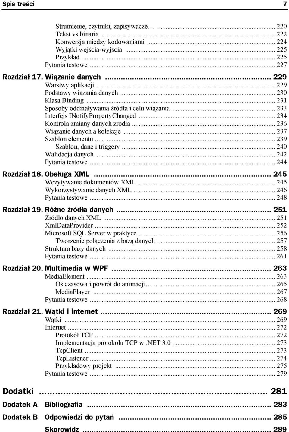 .. 234 Kontrola zmiany danych źródła... 236 Wiązanie danych a kolekcje... 237 Szablon elementu... 239 Szablon, dane i triggery... 240 Walidacja danych... 242 Pytania testowe... 244 Rozdział 18.