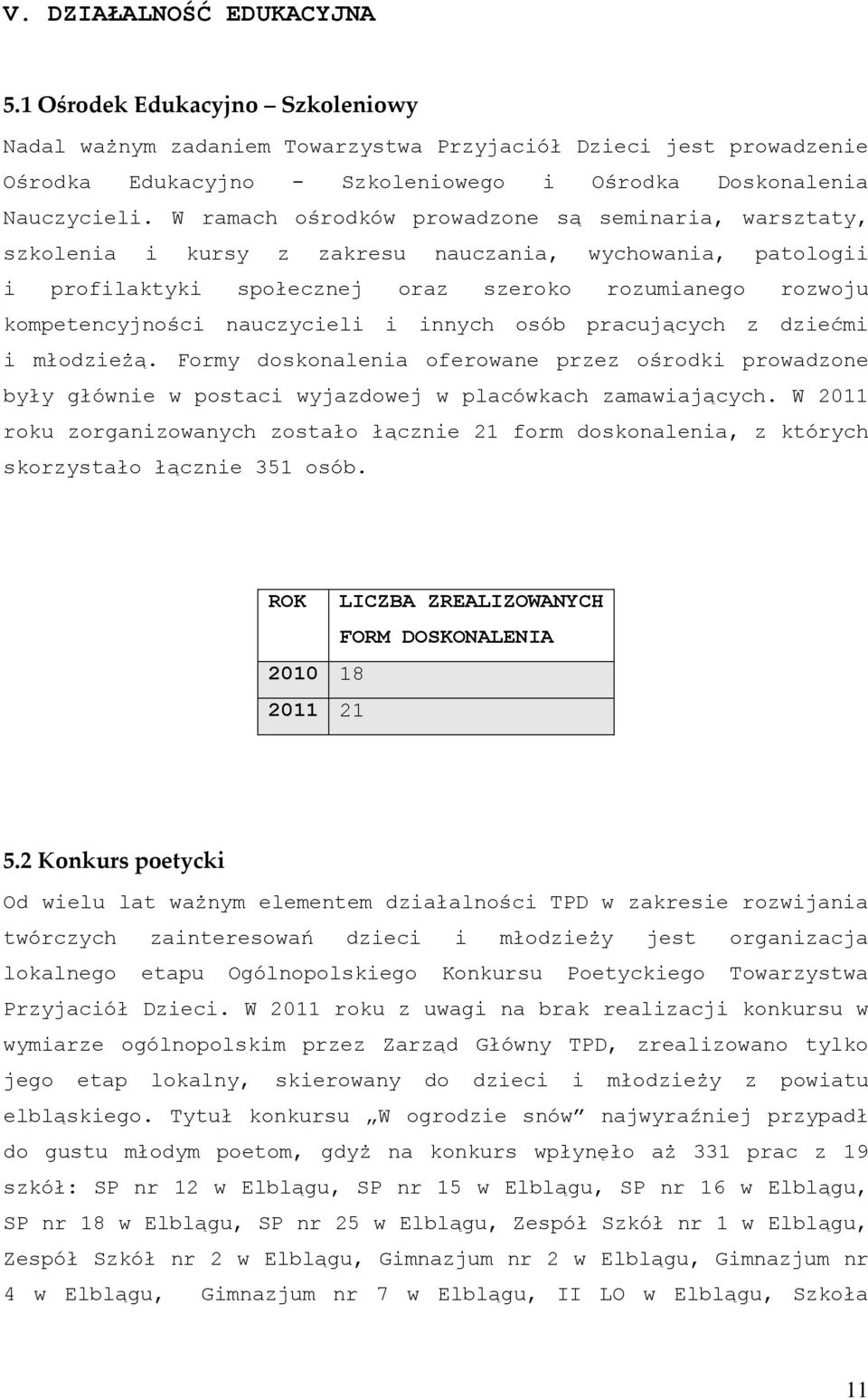 nauczycieli i innych osób pracujących z dziećmi i młodzieżą. Formy doskonalenia oferowane przez ośrodki prowadzone były głównie w postaci wyjazdowej w placówkach zamawiających.