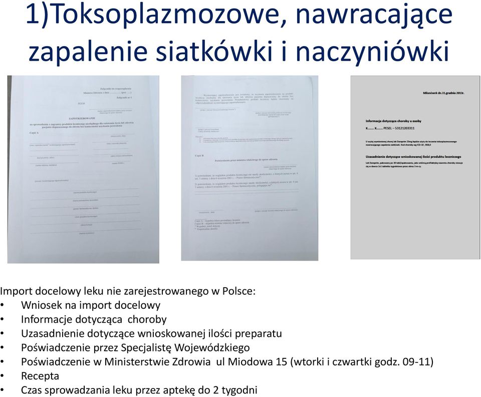 dotyczące wnioskowanej ilości preparatu Poświadczenie przez Specjalistę Wojewódzkiego Poświadczenie w