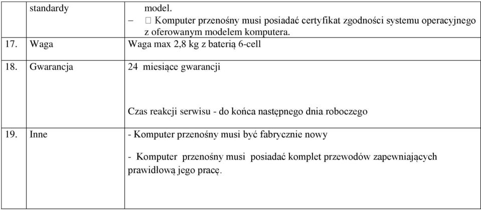 Gwarancja 24 miesiące gwarancji Czas reakcji serwisu - do końca następnego dnia