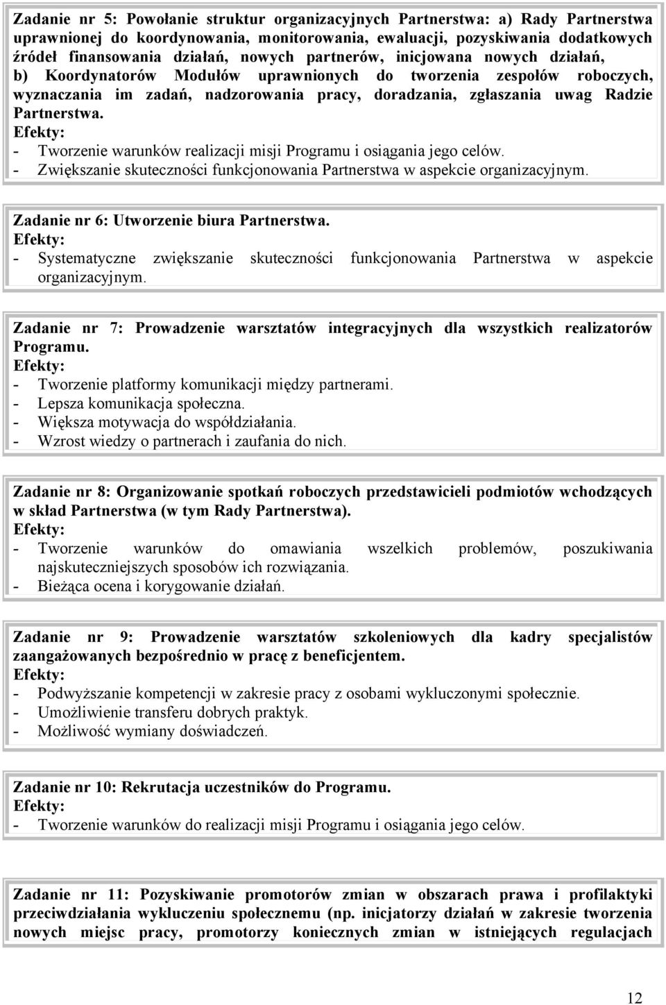 - Tworzenie warunków realizacji misji Programu i osiągania jego celów. - Zwiększanie skuteczności funkcjonowania Partnerstwa w aspekcie organizacyjnym. Zadanie nr 6: Utworzenie biura Partnerstwa.