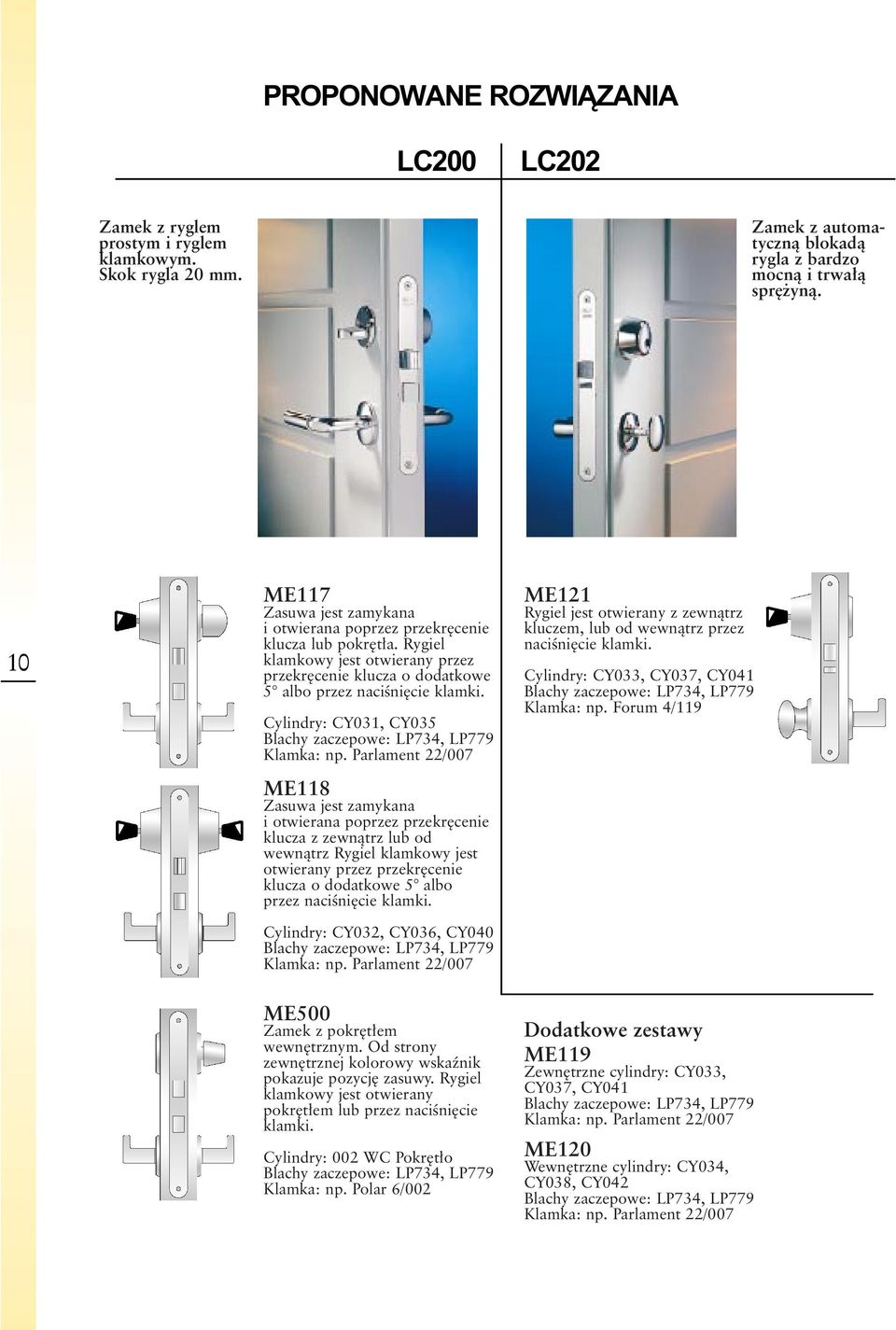 Cylindry: CY031, CY035 Blachy zaczepowe: LP734, LP779 Klamka: np.