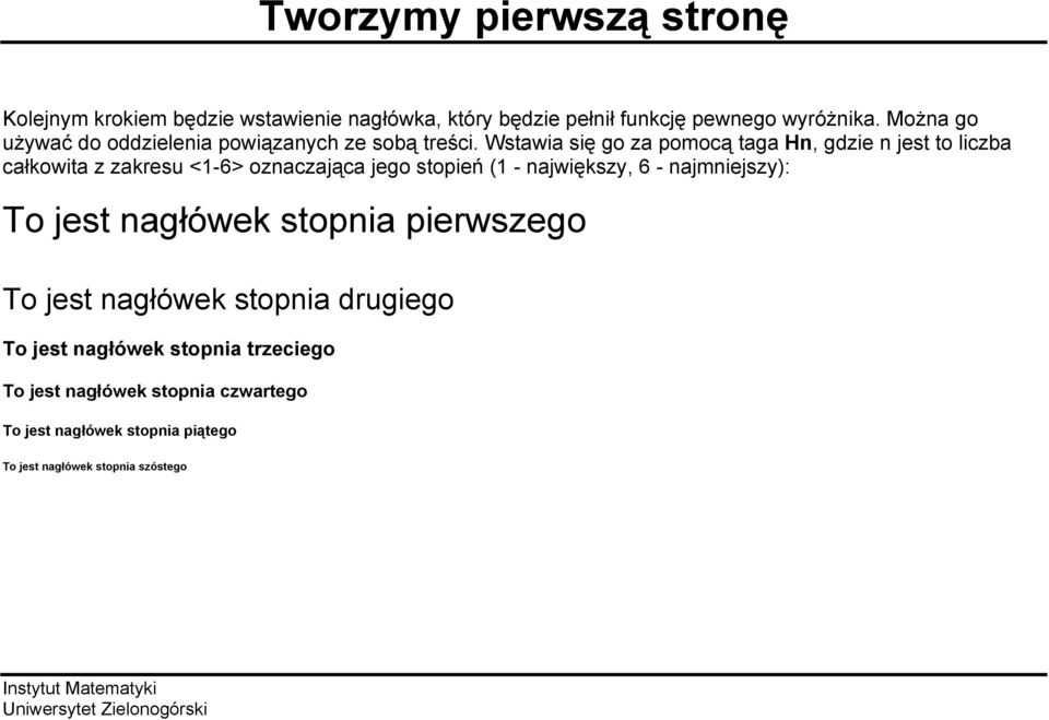 Wstawia się go za pomocą taga Hn, gdzie n jest to liczba całkowita z zakresu <1-6> oznaczająca jego stopień (1 - największy, 6 -