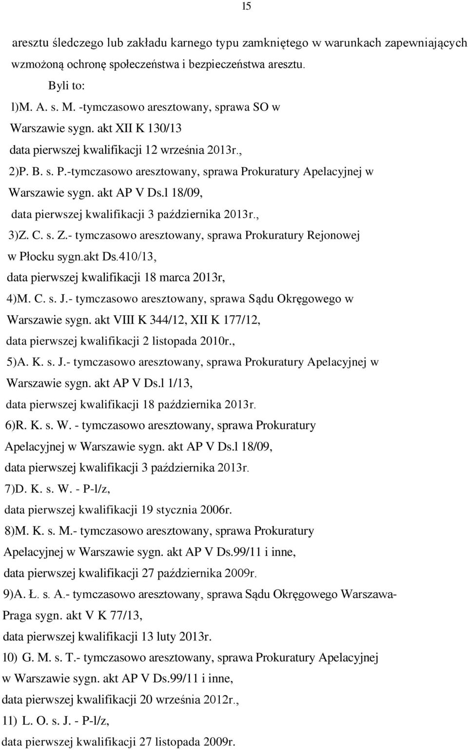 -tymczasowo aresztowany, sprawa Prokuratury Apelacyjnej w Warszawie sygn. akt AP V Ds.l 18/09, data pierwszej kwalifikacji 3 października 2013r., 3)Z. C. s. Z.