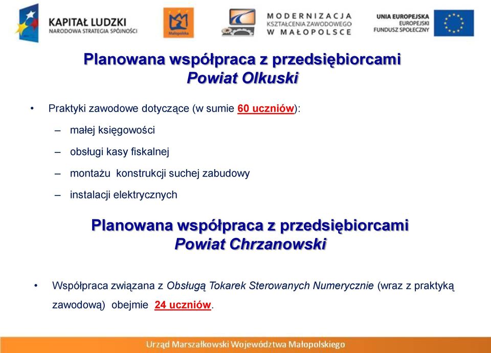 instalacji elektrycznych Planowana współpraca z przedsiębiorcami Powiat Chrzanowski