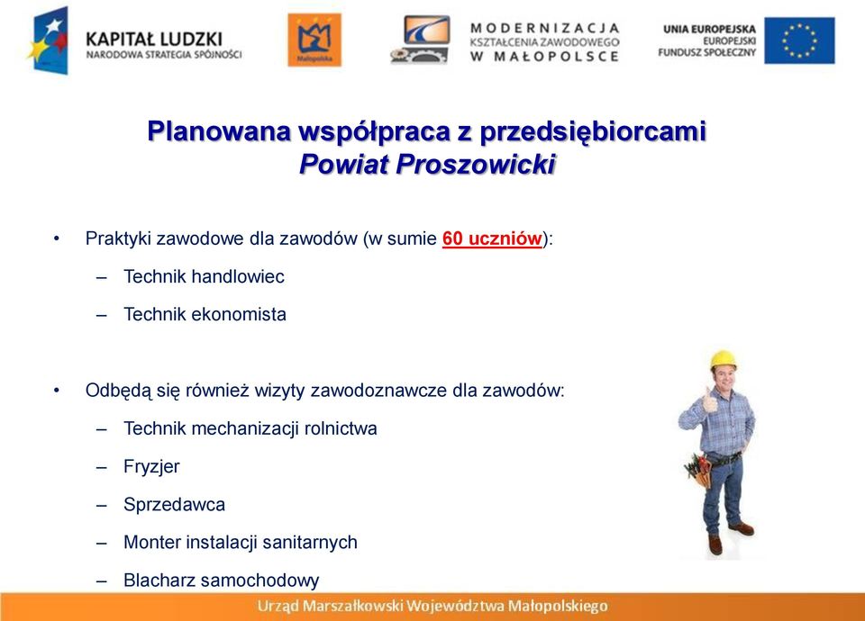 ekonomista Odbędą się również wizyty zawodoznawcze dla zawodów: Technik