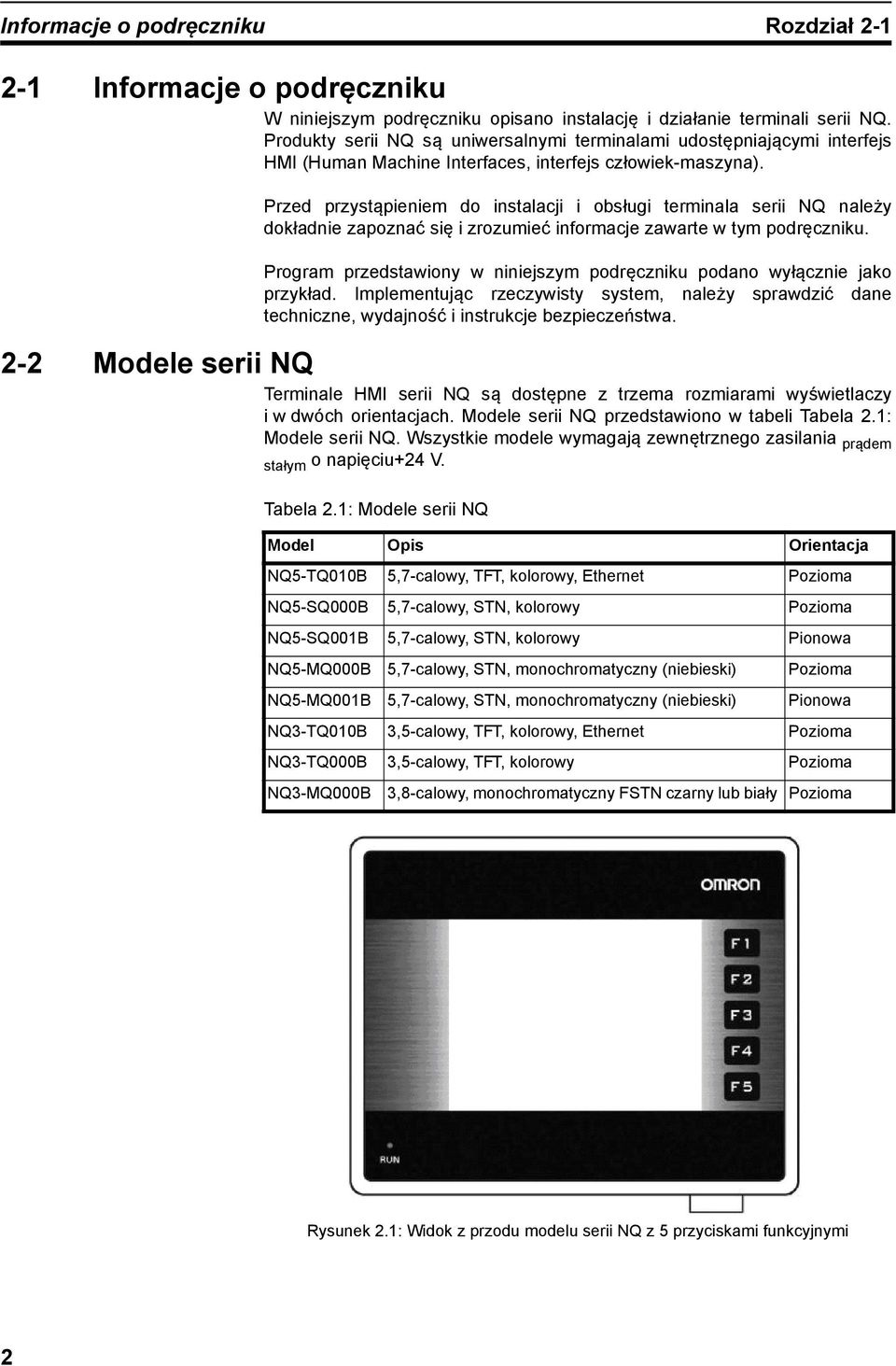 Przed przystąpieniem do instalacji i obsługi terminala serii NQ należy dokładnie zapoznać się i zrozumieć informacje zawarte w tym podręczniku.