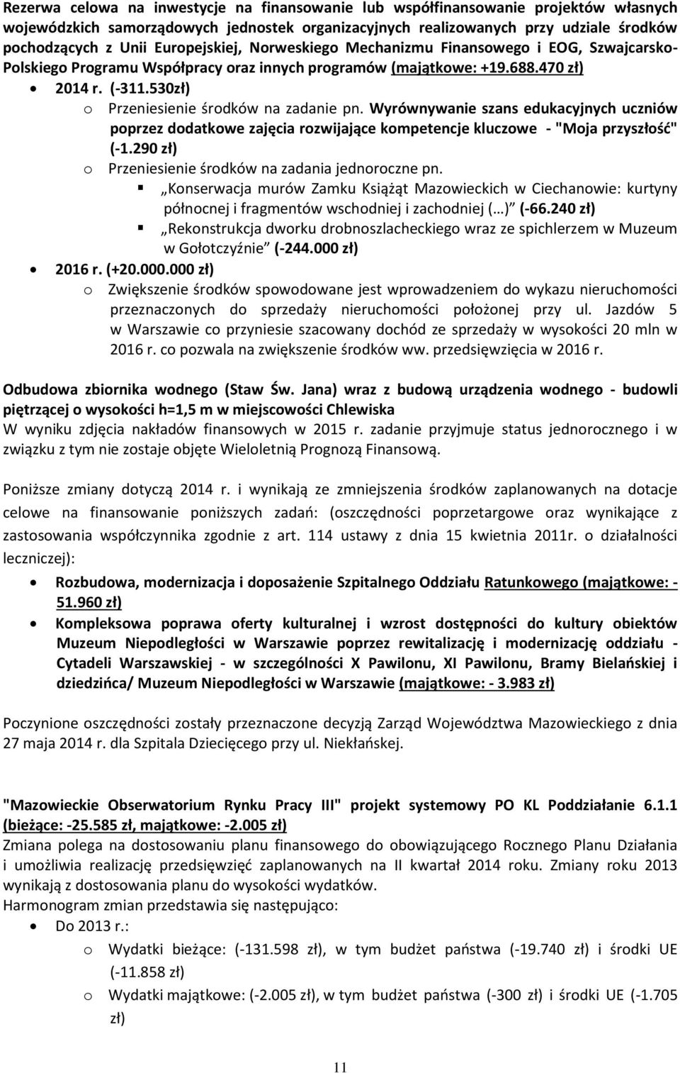 530zł) o Przeniesienie środków na zadanie pn. Wyrównywanie szans edukacyjnych uczniów poprzez dodatkowe zajęcia rozwijające kompetencje kluczowe - "Moja przyszłość" (-1.