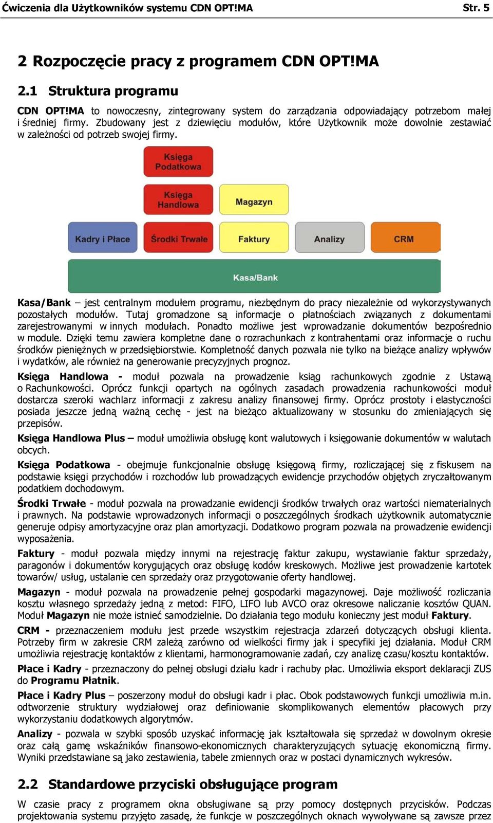 Zbudowany jest z dziewięciu modułów, które Użytkownik może dowolnie zestawiać w zależności od potrzeb swojej firmy.