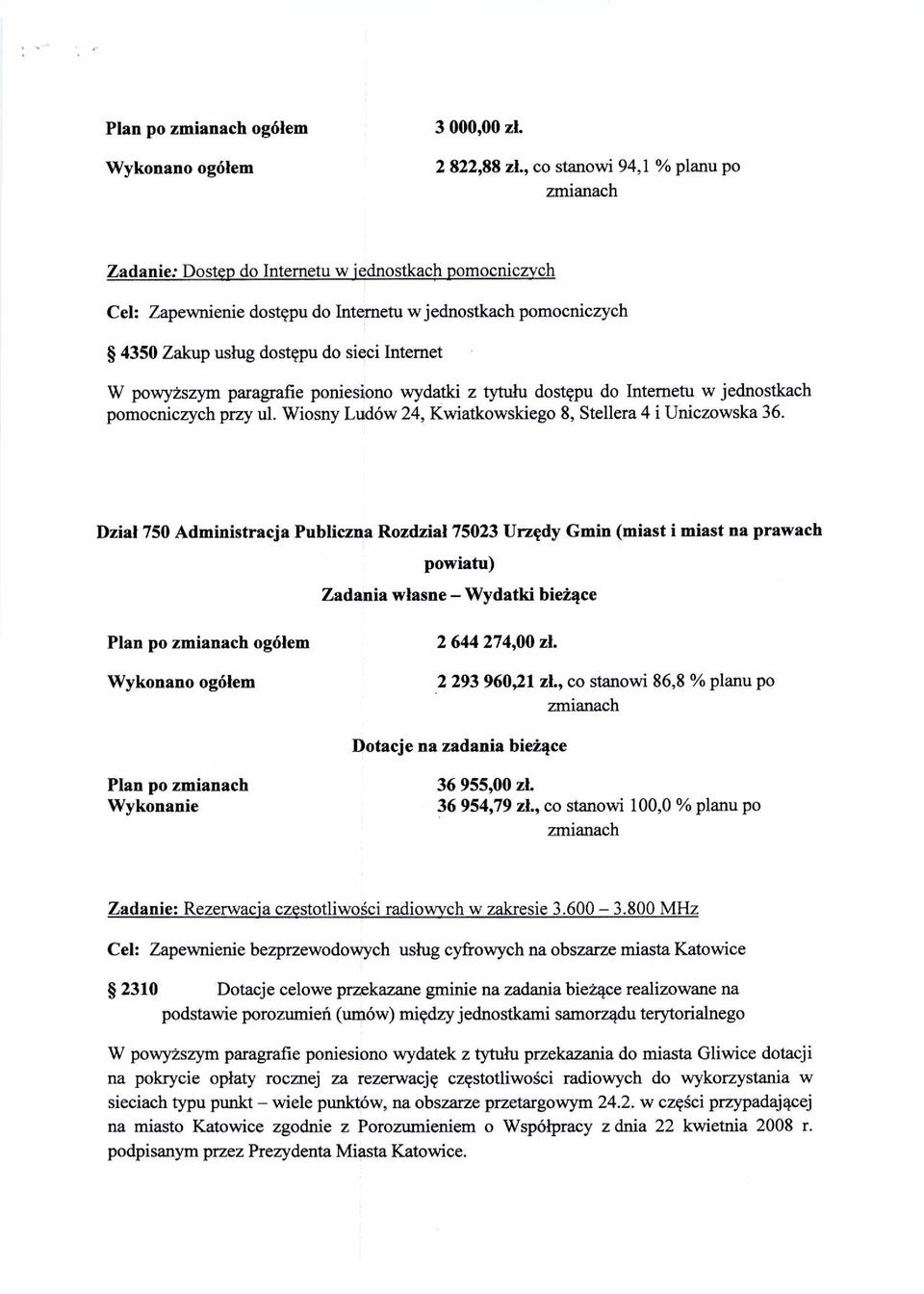 powyższym paragrafie poniesiono wydatki z tytu łu dostępu do Internetu w jednostkach pomocniczych przy ul. Wiosny Ludów 24, Kwiatkowskiego 8, Stellera 4 i Uniczowska 36.