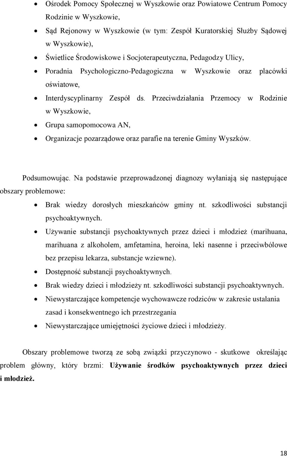 Przeciwdziałania Przemocy w Rodzinie w Wyszkowie, Grupa samopomocowa AN, Organizacje pozarządowe oraz parafie na terenie Gminy Wyszków. Podsumowując.