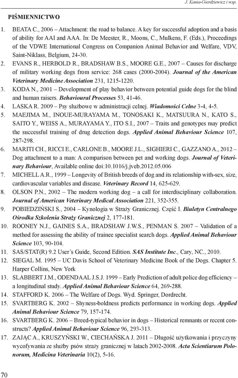 Journal of the American Veterinary Medicine Association 231, 1215-1220. 3. KODA N., 2001 Development of play behavior between potential guide dogs for the blind and human raisers.