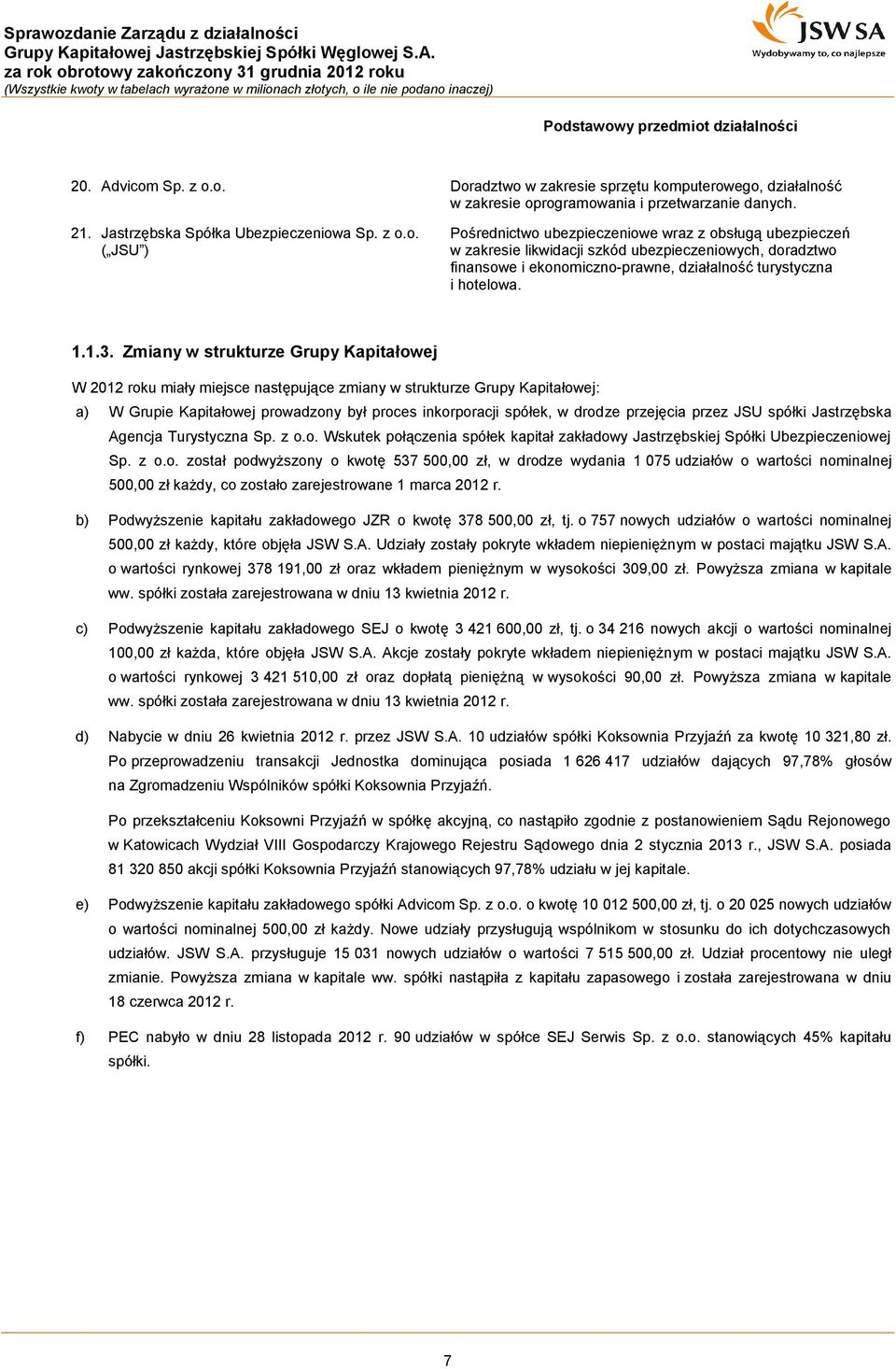 a Sp. z o.o. ( JSU ) Pośrednictwo ubezpieczeniowe wraz z obsługą ubezpieczeń w zakresie likwidacji szkód ubezpieczeniowych, doradztwo finansowe i ekonomiczno-prawne, działalność turystyczna i hotelowa.