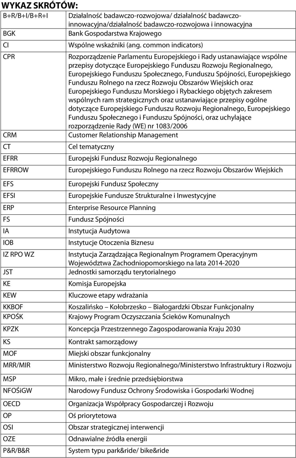 common indicators) Rozporządzenie Parlamentu Europejskiego i Rady ustanawiające wspólne przepisy dotyczące Europejskiego Funduszu Rozwoju Regionalnego, Europejskiego Funduszu Społecznego, Funduszu