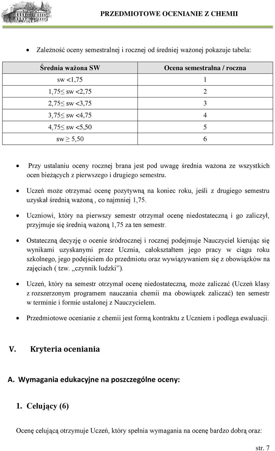 Uczeń może otrzymać ocenę pozytywną na koniec roku, jeśli z drugiego semestru uzyskał średnią ważoną, co najmniej 1,75.