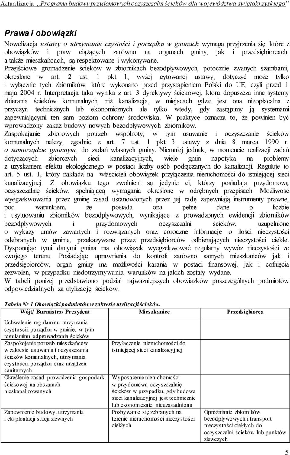 Przejściowe gromadzenie ścieków w zbiornikach bezodpływowych, potocznie zwanych szambami, określone w art. 2 ust.