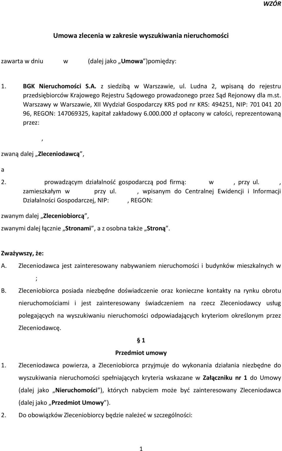 Umowa zlecenia w zakresie wyszukiwania nieruchomości - PDF Darmowe  pobieranie