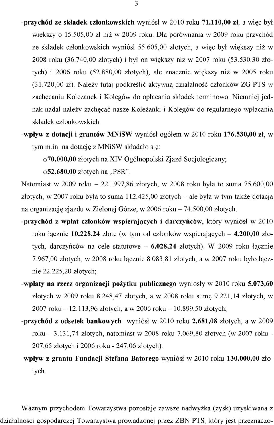 720,00 zł). Należy tutaj podkreślić aktywną działalność członków ZG PTS w zachęcaniu Koleżanek i Kolegów do opłacania składek terminowo.